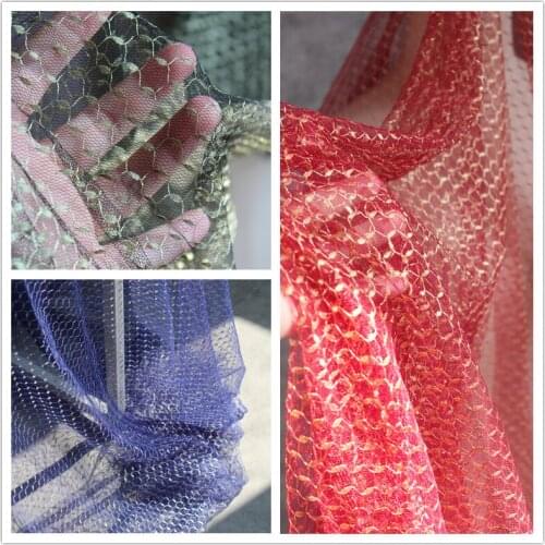 Glitter Mesh Tulle Fabric Gold thread hollow out DIY Patchwork bazin riche Skirt Dress Lace Designer Fabric 50*150cm