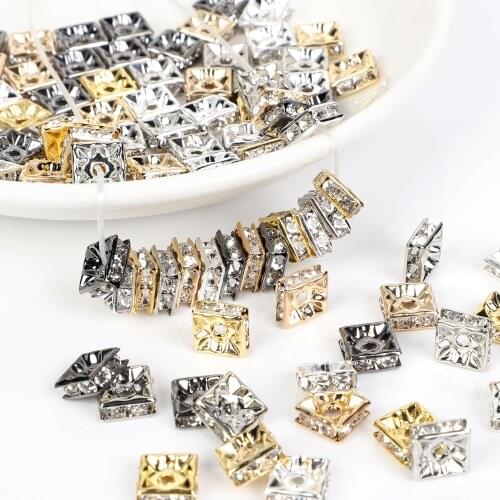 6Color Colorful Diamond Ring Round Square Alloy Drill Ring Fashion Accessories Beads Jewelry Making DIY 4mm 6mm 8mm 10mm 50pcs
