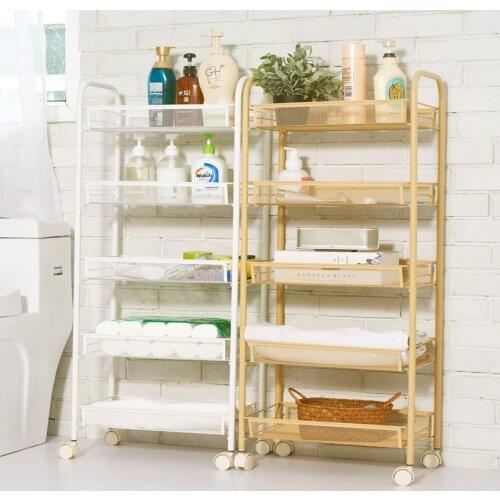 Household Storage Slit Movable Trolley White Living Room Shelf Kitchen Vegetable Basket Trolley With Wheels