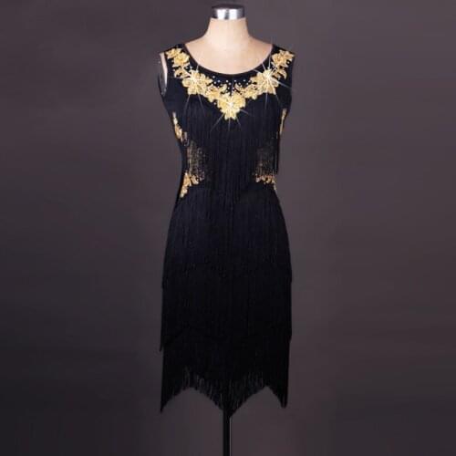 Black embroidery latin dance costumes sexy senior gauze tassel latin dance dress for women latin dance dresses outfits