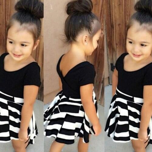 Two Piece Children Girls Suit Short Sleeve Baby Girl T Shirt Black Striped Skirt Fashion Style Summer Toddler Girl Clothes Set