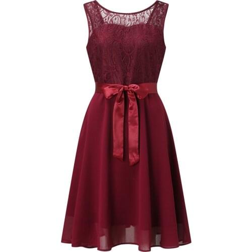 Elegant Solid Wedding Guest Dresses For Women Sexy Lace Splice Round Neck Sleeveless Formal Dress With Belt Bridesmaid Vestidos