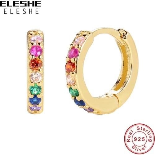 ELESHE Mothers Day 925 Sterling Silver Small Hoop Earrings with Cubic Zirconia Crystal Rainbow Earrings for Women Fine Jewelry