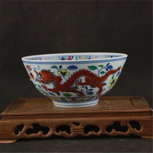 Qing Dynasty Yongzheng Period Hand-Painted Handmade Colorful Dragon and Phoenix Lucky Pattern Porcelain Bowl