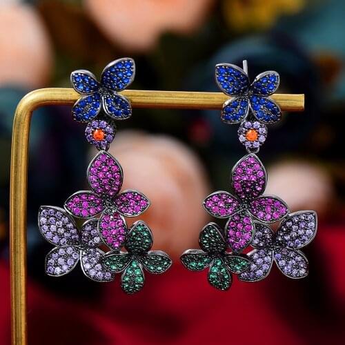GODKI Trendy Multicolor Flowers Drop Earring For Women Wedding Cubic Zirconia Dubai Bridal Earrings Costume Jewelry Summer Party