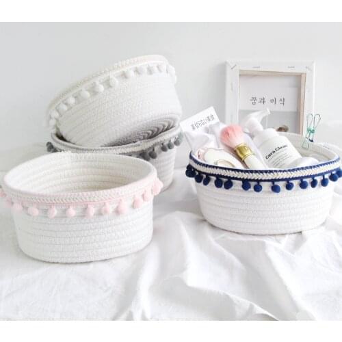 Cotton Pom Storage Basket Weave Storage Box Underwear Toy Cosmetic Book Organizer Stationery Container Laundry Basket