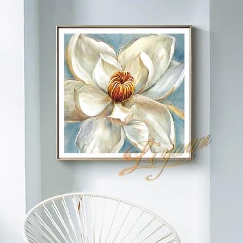 White Flowers Picture Canvas Art Hand-painted No Frame Wall Hanging Floral Oil Painting Artwork 1 Piece Home Showpiece Paintings