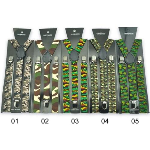 2.5cm Fashion New 7 "Classic Army Camouflage" Designs Mix Men Unisex Clip-on Braces Elastic Slim Suspender Y-back Suspenders