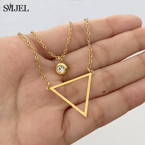 Multiple Stainless Steel Necklaces for Women Girl Fashion Crystal Geometric Moon Star Triangle Necklace Simple Jewelry Gift