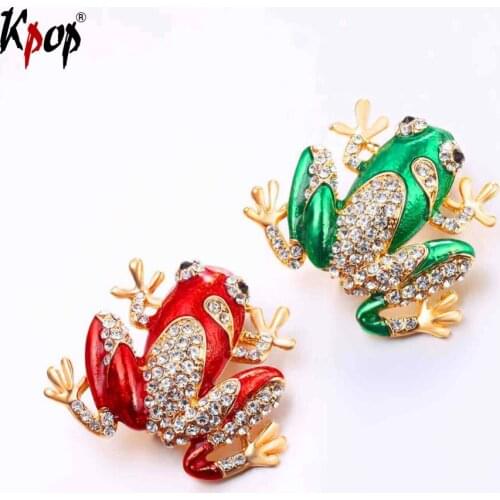 Kpop Austrian Rhinestone Red/Green Cute Frog Broochs Charm Accessory Gold Color Lovely Gift Pin Animals Jewelry Brooch B2725
