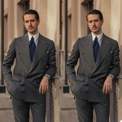 Handsome Men Tuxedos Custom Made Double Breasted Peaked Lapel Blazer Smart Casual Party Prom Suits 2 Pieces