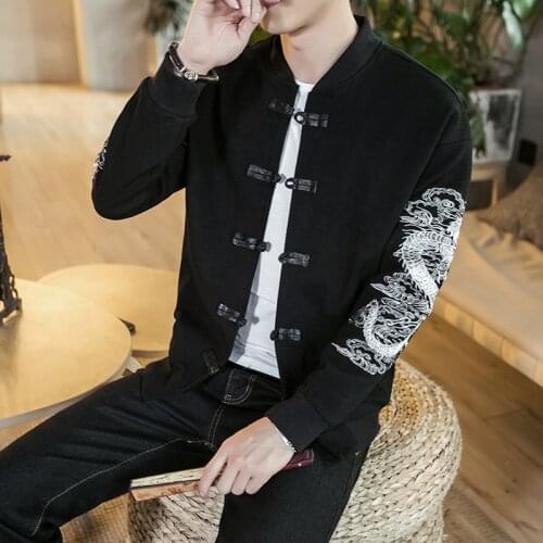Jacket Streetwear Bomber Men Autumn Chinese Style Men Jacket Coat Dragon Embroidery 6XL Men Jacket Coat Black Jaqueta Masculino