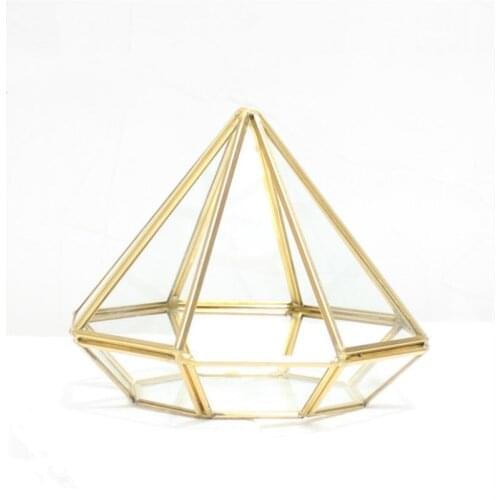 Copper Eight-sided Diamond-shaped Geometric Jewelry Box Glass Flower Room Golden Heart Shaped Glass Tray Jewelry Plate