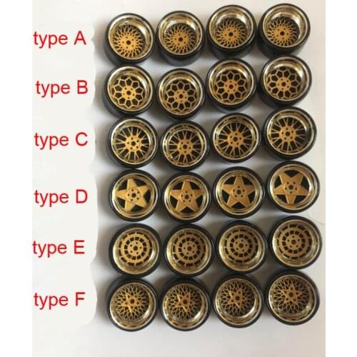 4PCS 1/43 Car Model Resin Alloy Wheel Hub + Tire Gold-throwin Modification Low Lying Wide Body Etching for 1:43 Spare Parts