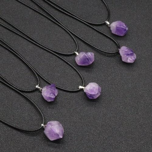 2strands Fashion Necklace Natural Amethyst pendant Necklace 10-18mm Crystal cluster With 45cm Leather Cope Women Necklace