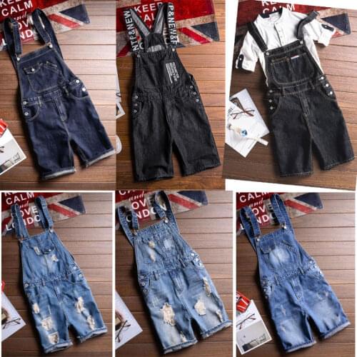 Mens Suspenders Shorts Summer one-piece Denim Overalls Five-point Denim Shorts Slim Overalls Size S-5XL