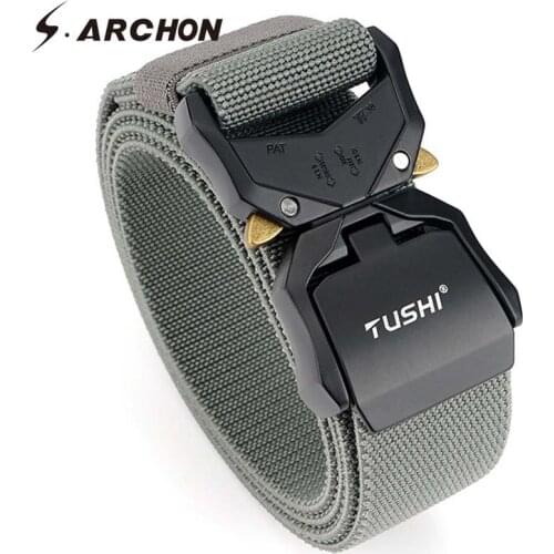 S.ARCHON Tactical Nylon Belt Men Metal Buckle Army Waist Belt Quick Release Airsoft Combat Heavy Duty Military Gears Belts Men
