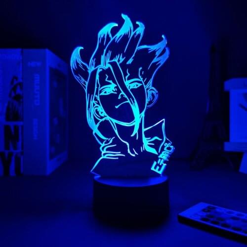 Dr Stone Figure Anime Table 3d Lamp for Kids Child Bedroom Decor Nightlight Manga Gift for Him Acrylic Led Night Light Lamp