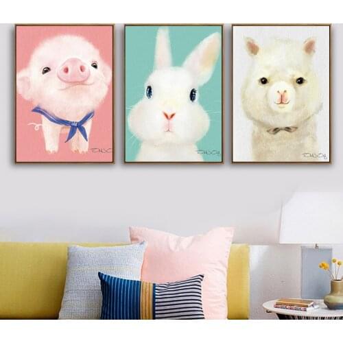 Nordic Small Fresh Decorative Painting Modern Cartoon Animal Star Avatar Personality Cute Pet Canvas Painting Wall Art Picture