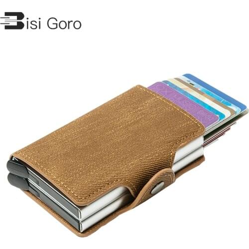 2021 New RFID Blocking Card Holder Anti-theft Double Boxes High Quality Card Wallet Denim Fashion Pop-up Metal ID Case Gift