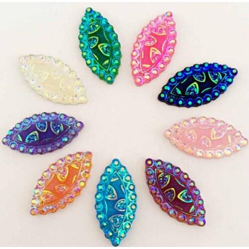 New DIY100pcs 15mm*30mm Horse eye AB Resin Rhinestone Flatback Wedding 2 Hole Buttons Resin hand drill -B35