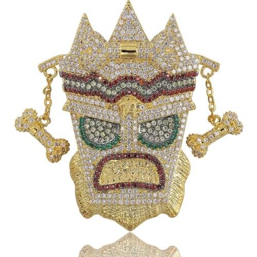 New Iced Out UKA Mask Pendant Necklace MenS Indians Hip Hop Bling Charm Jewelry For Women Gifts Dropshipping