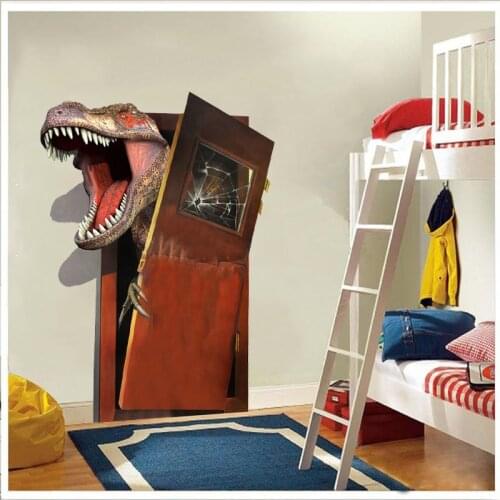 New cartoon 3d dinosaur pvc broken wall stickers for living room home wall art decor diy removable decals kids gift