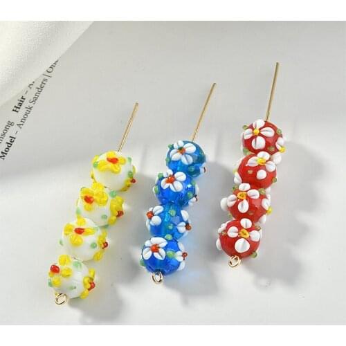 New style 50pcs/lot 10mm cartoon flowers geometry rounds balls shape glass beads diy jewelry earring/necklace accessory