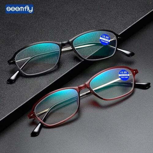 Seemfly Women Men Anti Blue Light Reading Glasses Female Small Metal Frame Clear Lens Presbyopic Glasses Diopters +1.0 to +4.0