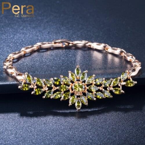 Pera New Trendy Bridal Wedding Prom Party Jewelry Big Marquise Shape Cluster Flower Cubic Zirconia Charm Bracelet for Women B147