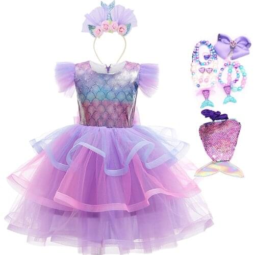 Mermaid Ariel Princess Girl Dress Cosplay Costumes for Kids Baby Girl Mermaid Dress Up Sets Children Halloween Wedding Clothing