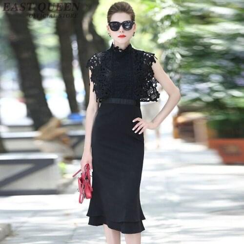 Ladies autumn summer dresses elegant tunic sundresses female party hollow out lace mid-calf slim dress for women DD330 F