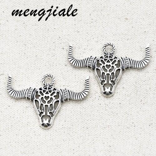 5pcs Antique Silver Color Bull Head Charms Totem Pendants for DIY Jewelry Accessories Making 49*34mm