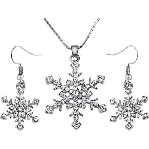 Factory Drop Ship Trendy Crystal Snow Charm Snowflake Earring And Necklace Sets Winter Ski Souvenir Gift Jewelry
