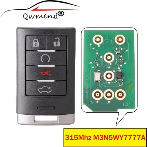 QWMEND 5Buttons Remote key For Cadillac M3N5WY7777A PCF7952 Chip For Cadillac CTS 2009-2015 STS 2008-2011