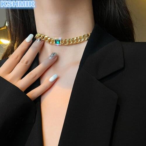 Luxury Green Crystal Metal Chain Chooker Necklace For Woman 2021 Korean Fashion Jewelry Gothic Party Girls Sexy Clavicle Chain