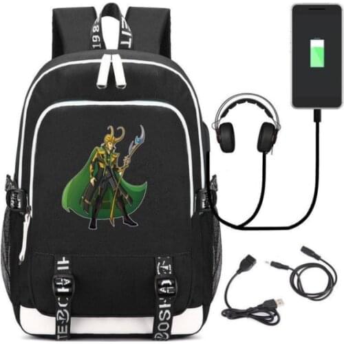 New Comics Supervillain Loki USB Laptop Backpack Unisex Black Travel Shoulder Bag Cartoon School Bags Work Casual Bags Gift