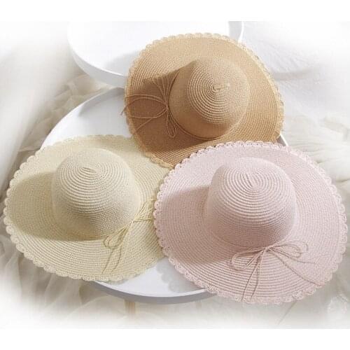 2020 New Summer Fashion Womens White Big Floppy Wide Brim Straw Hat with Bowknot Ladies Oversized Beach Sun Hats for Women Caps