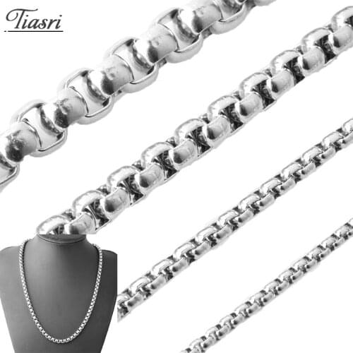 Tiasri Silver Color Necklaces Bracelets For Men Women Box Chain 316L High Quality Stainless Steel Choker Gift Male Jewelry Link