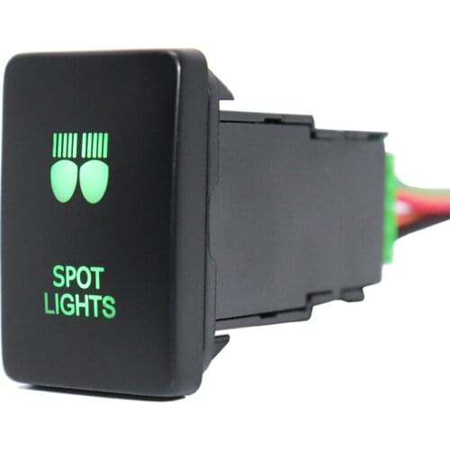 12V Spot Lights Pushbutton Switch ON-Off Green LED Lights with Connector Wire For Toyota Rav4 Prado 150/200 Series Camry Prius C