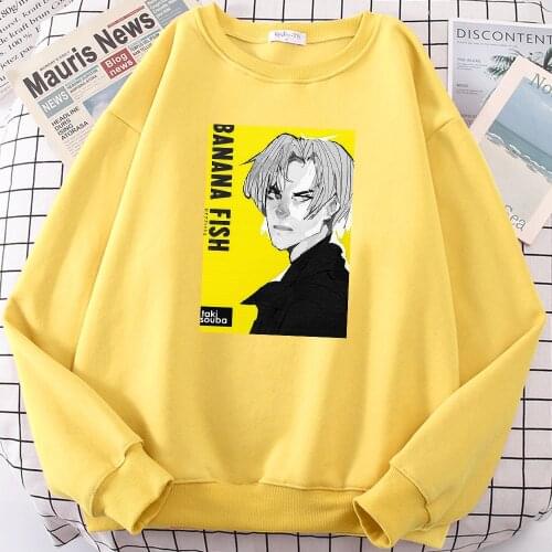 Japanese Banana Fish Anime Print Mens Hoodie Fashion Warm Hoody Autumn Fleece Sweatshirt Korean Comfortable womens Sportswears