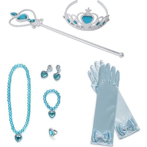 VOGUEON 9 Pieces Princess Dress up Party Accessories Girls 4 Colors Necklace Bracelet Earrings Ring Tiara Magic Wand and Gloves