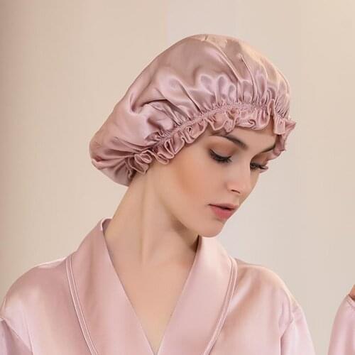 Good Quality Silk sleeping Cap Women Flounced Brand Solid Mulberry Silk Night Sleep Cap Elegant Hair Care Accessories