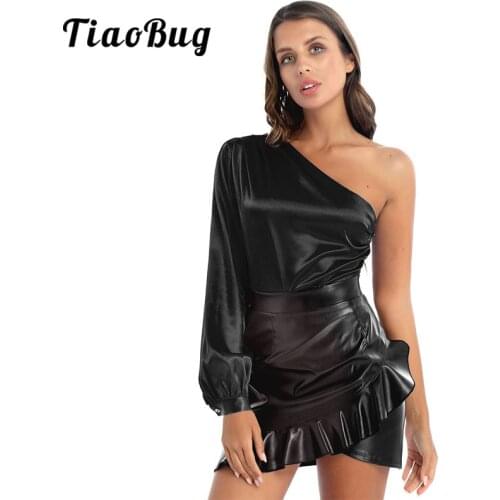Women Satin Bodysuit Tops Elegant Lady Sexy One Shoulder Long Sleeve Fashion Zipper Solid Color Blouses Jumpsuit Romper Shirts