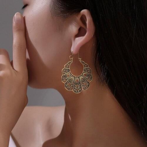 BLUELANS Vintage Women Hollow Out Flower Dangle Geometric Hoop Earrings Jewelry Gift bohemian accessories aretes cortos mujer