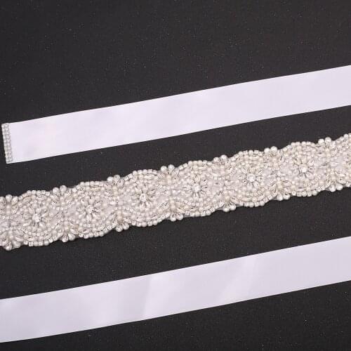 SESTHFAR Wedding Dress Belt Women Rhinestones Crystal Belt Handmade Silver Diamond Belt