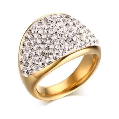 RC-179 Brand New design Gold Stainless Steel Best AAA Crystals Ring Women Fashion Gifts 6-9