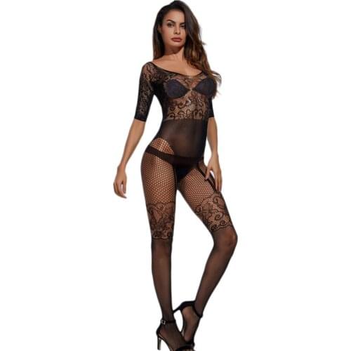Plus Fishnet bodystockings sleeve sexy backless erotica Suspender Crotchless Mesh Women Sexy Lingerie mesh pantyhose