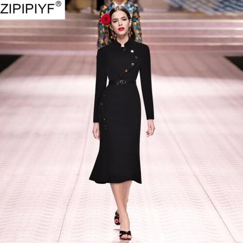 Women Long Sleeve Mermaid Dress Long Maxi Elegant Slim Women Clothing Stand Collar Long Sleeve Party Dresses Vestidos Robe Femme