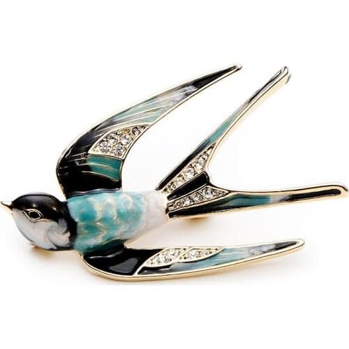 1Pcs Fashion Bird retro vintage enamel diamond swallow badge brooch jewelry overcoat pin corsage clothing accessories gifts